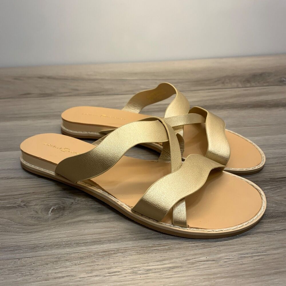 MICHELLE McDOWELL Sandals Strappy Gold Slide Women's Size 6 Leather‎